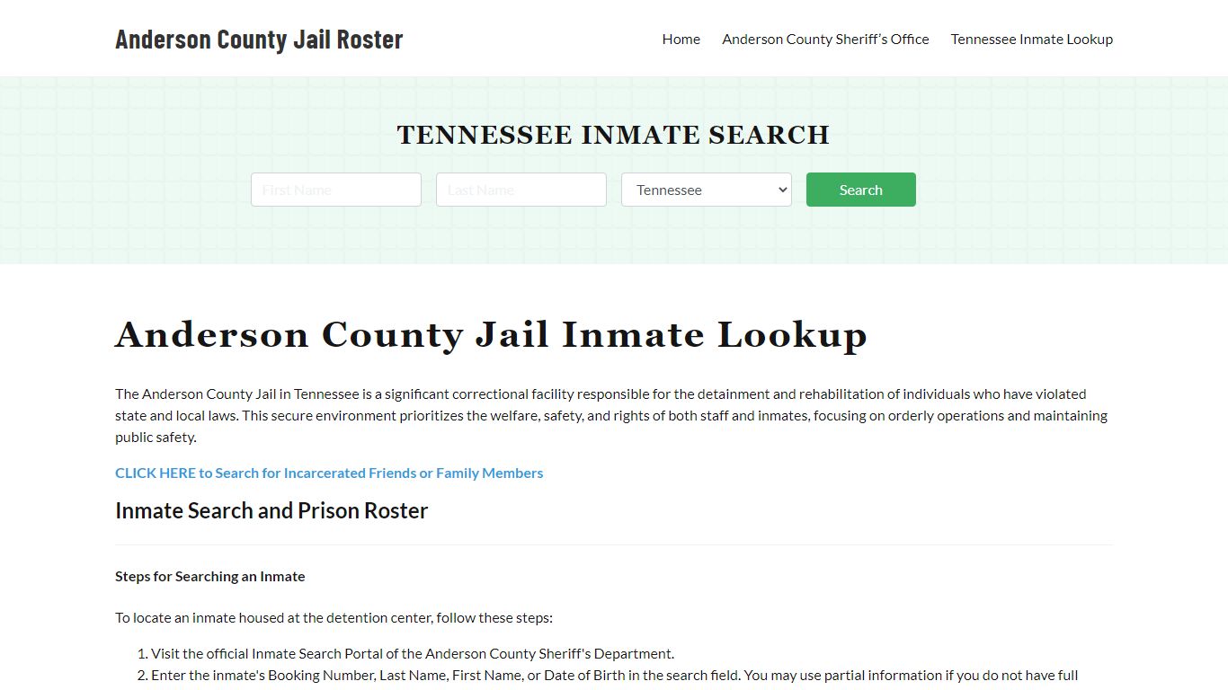 Anderson County Jail Roster Lookup, TN, Inmate Search
